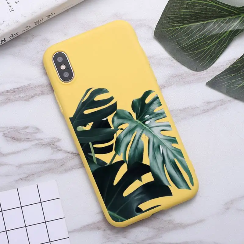 

Vintage Banana Leaves pattern luxury Phone Case funda Candy Color for iPhone 6 7 8 11 12 s mini pro X XS XR MAX Plus