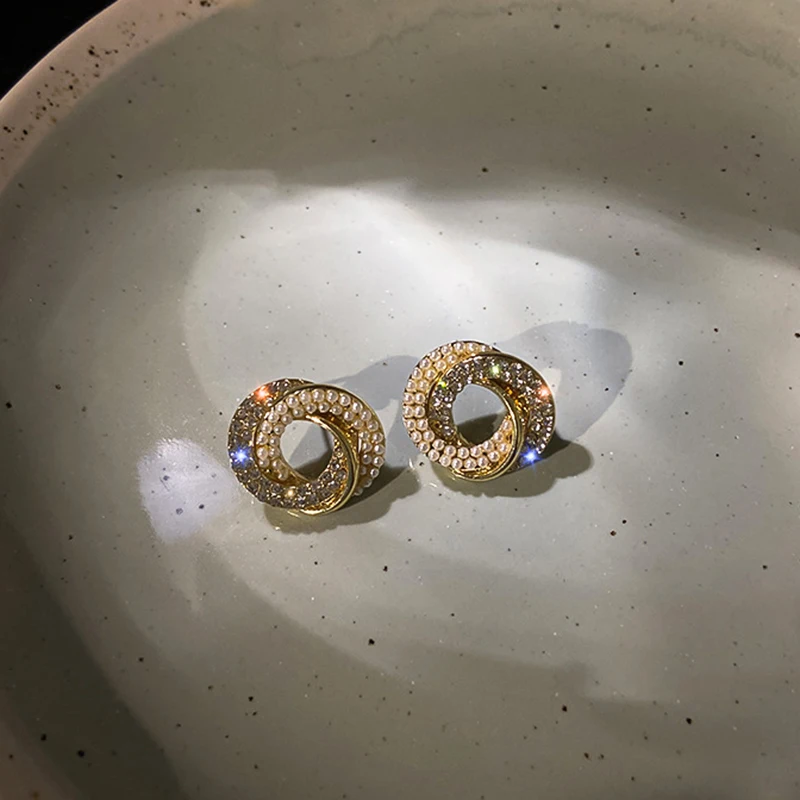 

Vintage Exquisite 14k Real Gold Jewelry Twist Pearl Earrings for Women Luxury AAA Zircon Stud S925 Silver Needle Gift Party Hot