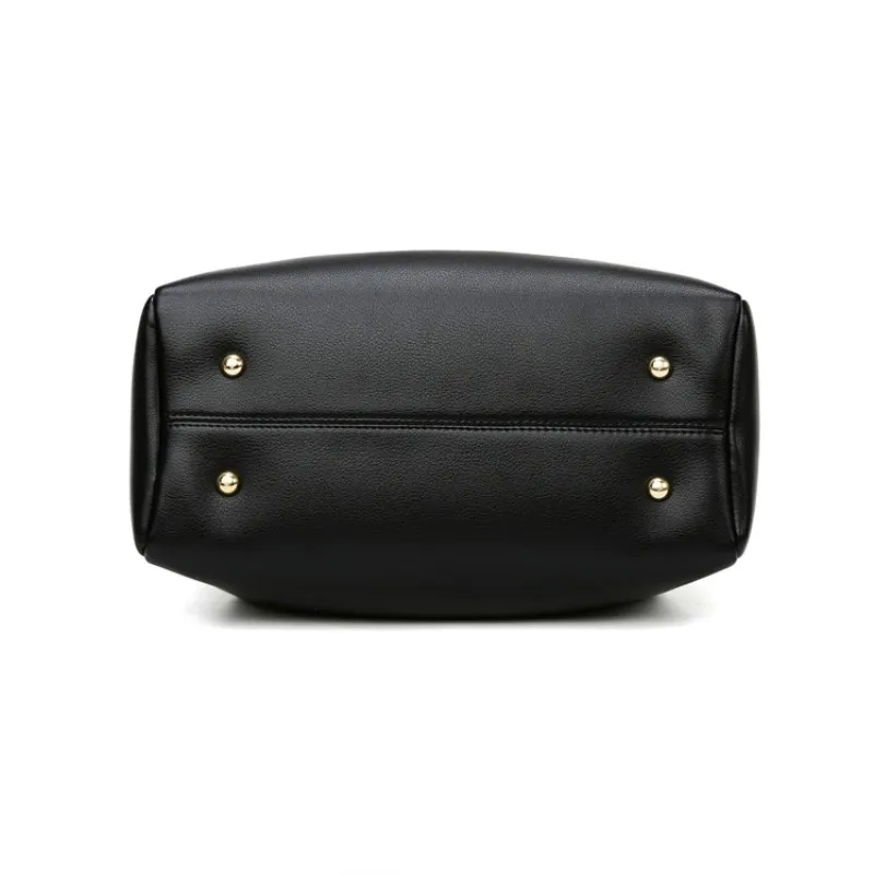 

Office Ladies Genuine Leather Handbag Fashion Big Capacity Single Crossbody Bags Classic Women Business Simple Black Bucket Bag