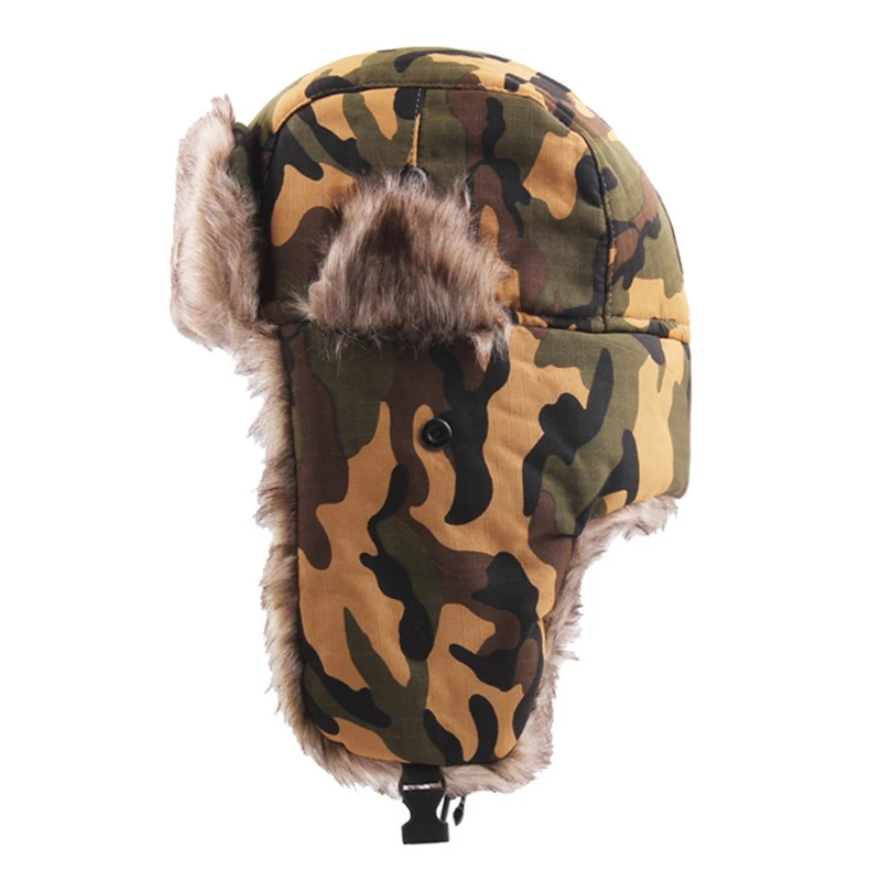 

Outdoor Unisex Windproof Velvet Thickened Camouflage Winter Trapper Hat Lattice Plaid Print Plush Lined Ushanka Earflap Cap