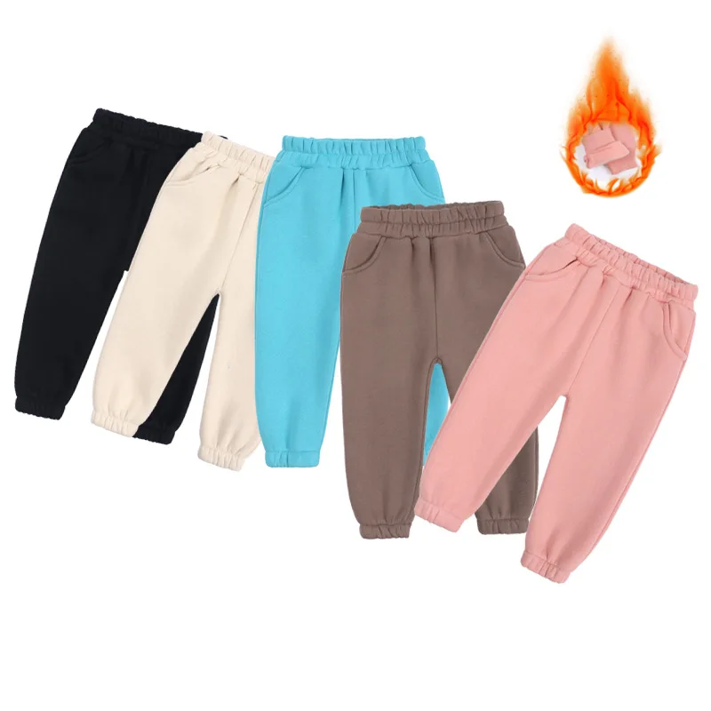

Winter Cotton Baby Kids Fleece Sweatpants Casual Sports Pants For Boys Girls 1-12Years Solid Color Jogging Children Trousers