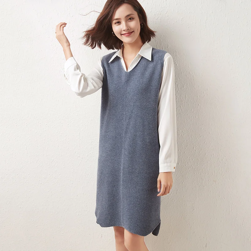 

Женский трикотажный жилет, длинный шерстяной джемпер без рукавов с V-образным вырезом, 4 цвета, УТЕПЛЕННЫЙ ТОП, 100% австралийская шерсть