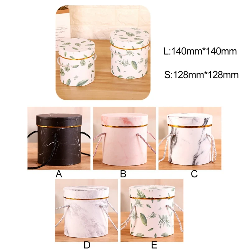 

1Pcs Marble Romantic Round Flower Box Portable Small Flower Box With Rope Festive Party Supplies