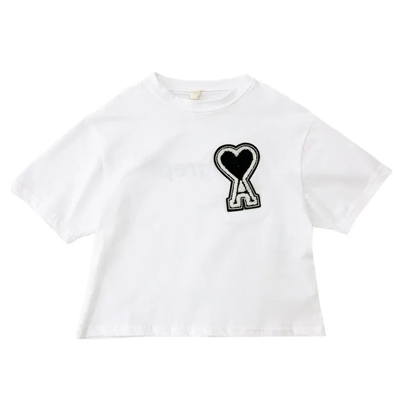 

Boys and girls T-shirt 2021 spring new casual big children's embroidery love loose bottoming shirt