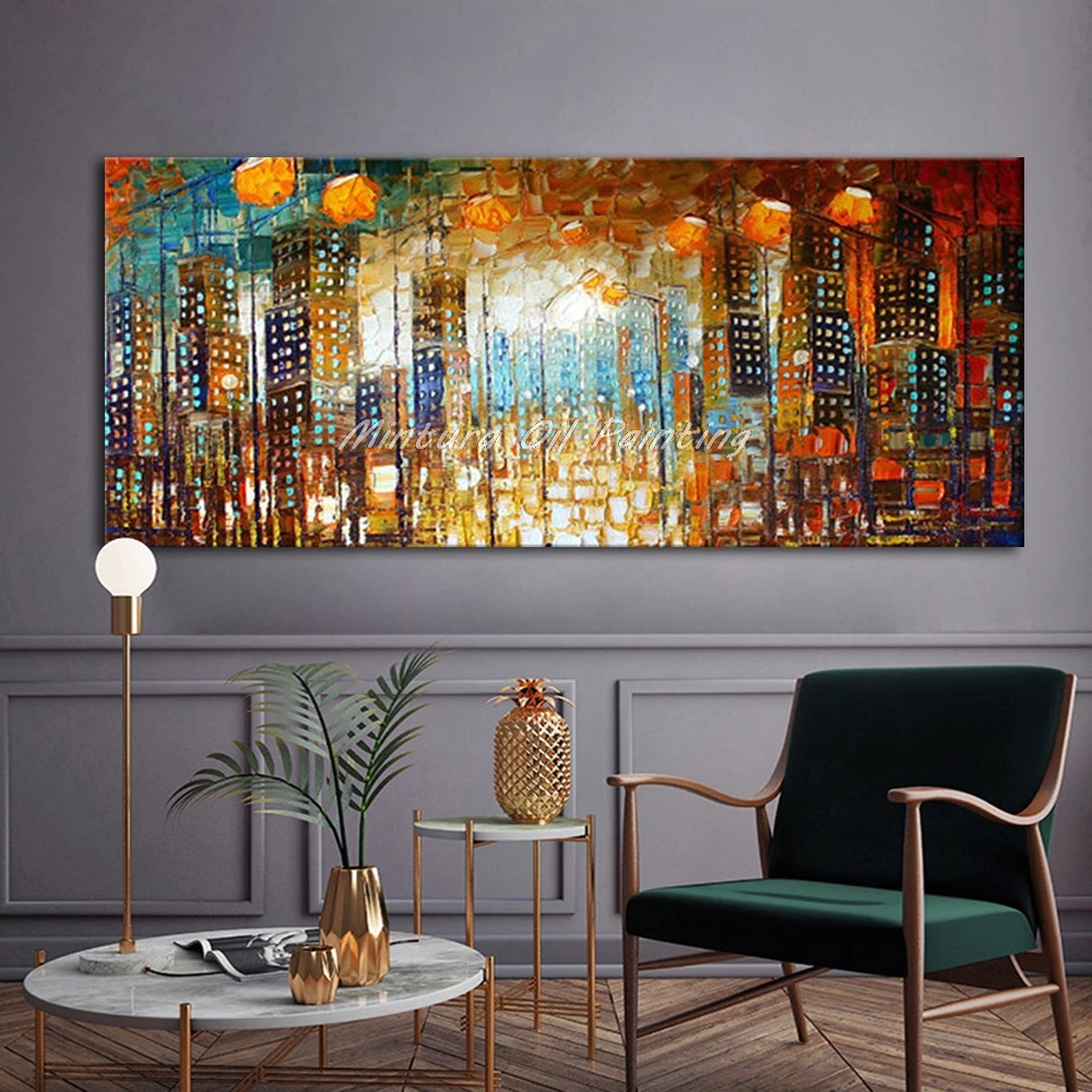 Ручная роспись палитра нож абстрактная городская картина маслом на холсте