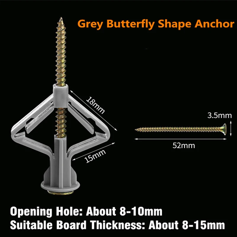 

Practical 100pcs Plastic Expansion Drywall Anchor Kit with Screws Self Drilling Wall Home Pierced for Gypsum Board Fiberboard