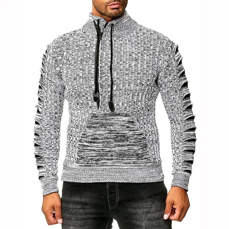 ZOGAA 2019 мужской шерстяной свитер на молнии пуловеры с длинным рукавом полумолнии