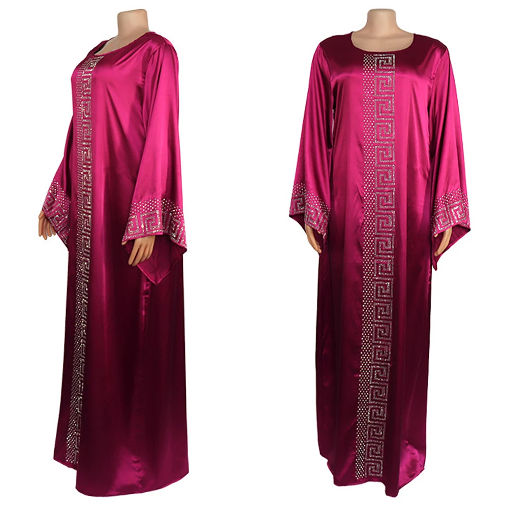 

New African Design Dashiki Dress Silk Beading Abaya Diamonds Maxi Bazin Rich Long Sleeve Robe Africaine Femme Sexy Lady Party