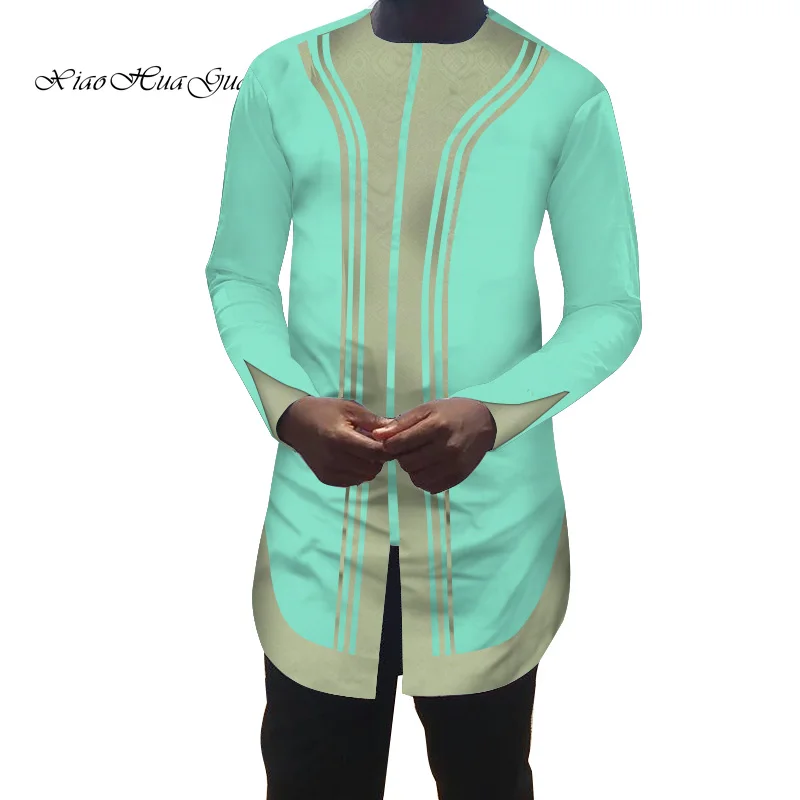 Африканская мужская одежда Dashiki Bazin Riche Ankara повседневные офисные рубашки с длинными рукавами рубашка в африканском стиле Wyn522 - Цвет: 3