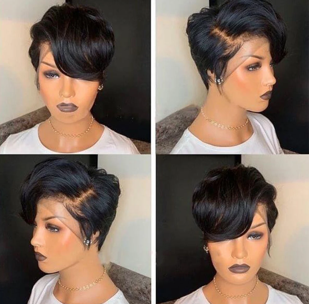 Lace Front Wigs for Black Woman Short Bob J Part Lace Wigs 100% Human Hair Natural Black Brazilian Straight Wig 150% T Part Wigs