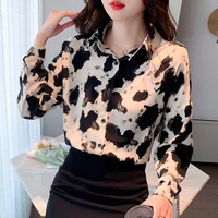 women blouses chiffon long sleeve blusas mujer de moda 2021 autumn new loose cow color ink printing loose shirt blouse tops 954c