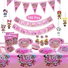 Кукла сюрприз LOL, товары для дня рождения, детский набор для темативечерние, украшение, бумажная чашка, бумажная тарелка, скатерть