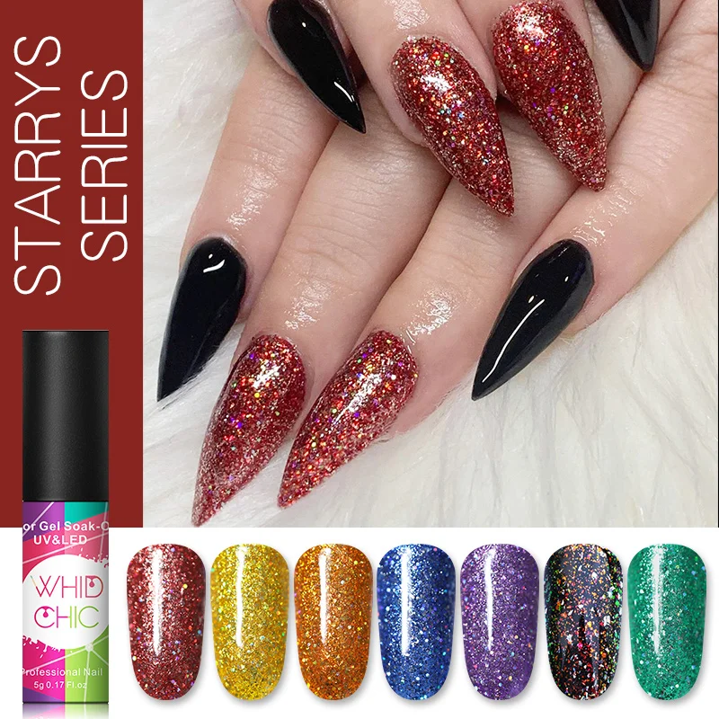 WHID Шикарный Блестящий светодиодный Гель лак для ногтей со сверкающими