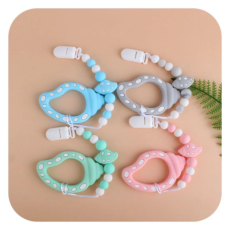 Cadena de chupete para beb&eacute;, mordedor de silicona, juguetes para morder para beb&eacute;, cadena antica&iacute;da, regalos de alimentaci&oacute;n para beb&eacute;-0
