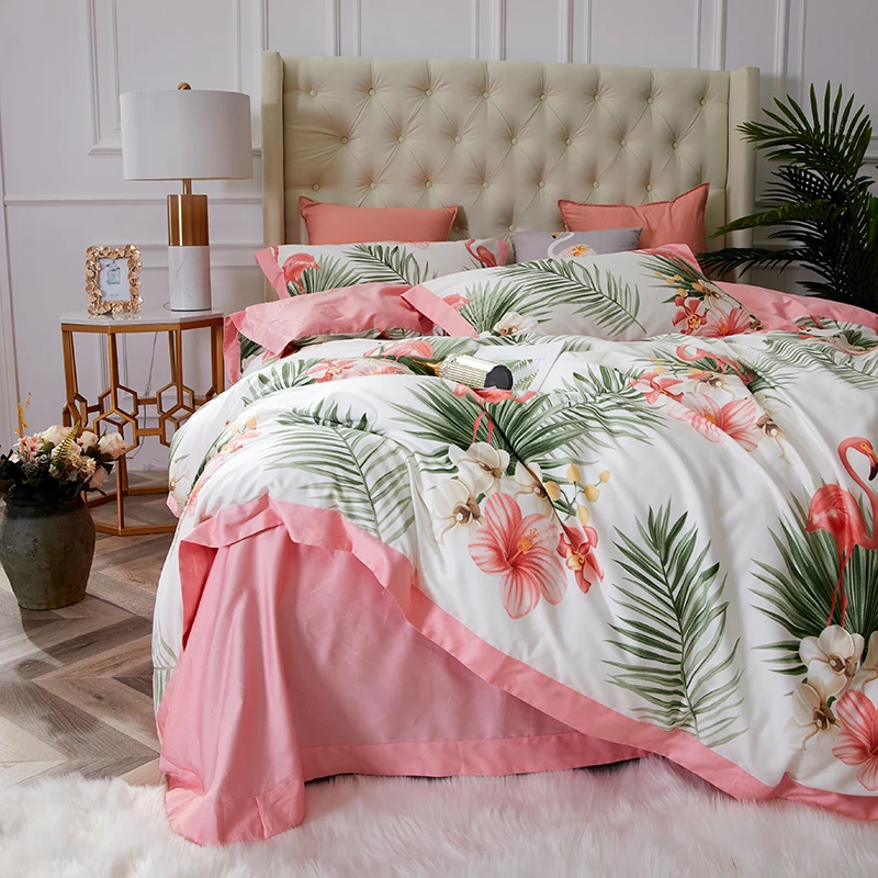 Роскошный комплект постельного белья из 4 предметов белый и розовый Фламинго