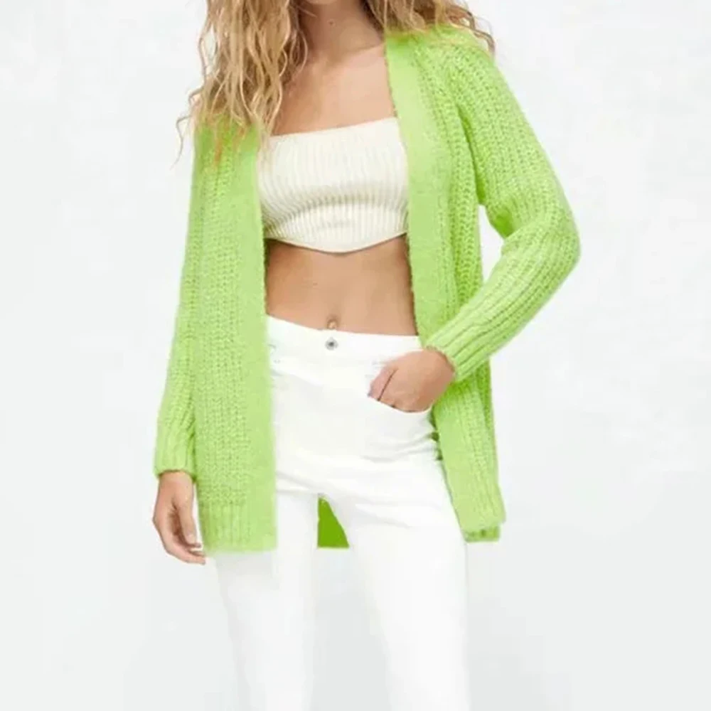 

XIKOM 2021 Women V-Neck No Buckle Long Sleeve Cardigan Knitwear Sweater Female Vintage Office Lady Slim Long Sweater Coat