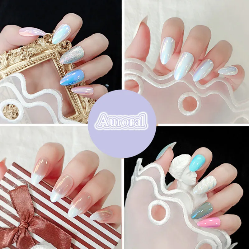 

24pcs Carton Packaging Phototherapy with Nail Glue False Nails Aurora Mirror Colorful Finished Wearable Waterproof Fake Nail Tip