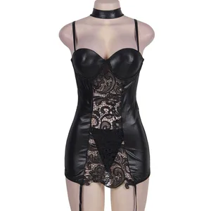 Эротическое Сексуальное белье размера плюс женское эротическое платье из искусственной кожи Клубная одежда Экзотическая одежда секс бондаж порно костюмы нижнее белье XXXXL