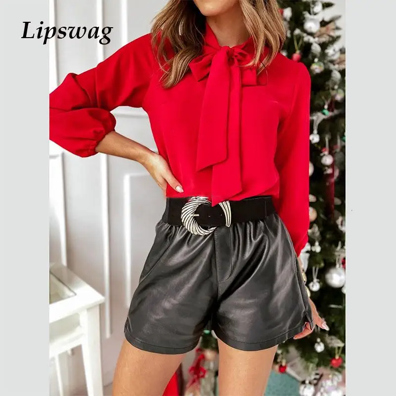 

Fashion Turtleneck Side Bow Satin Blouses Women Elegant Long Sleeve Office Pullover Spring Autumn Loose Casual Shirts Mujer