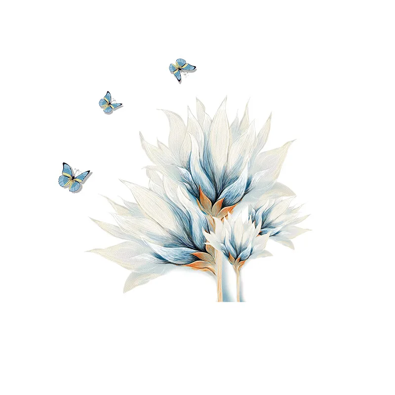 Акварельная синяя бабочка цветок Наклейка на стену DIY гостиная диван фон спальня