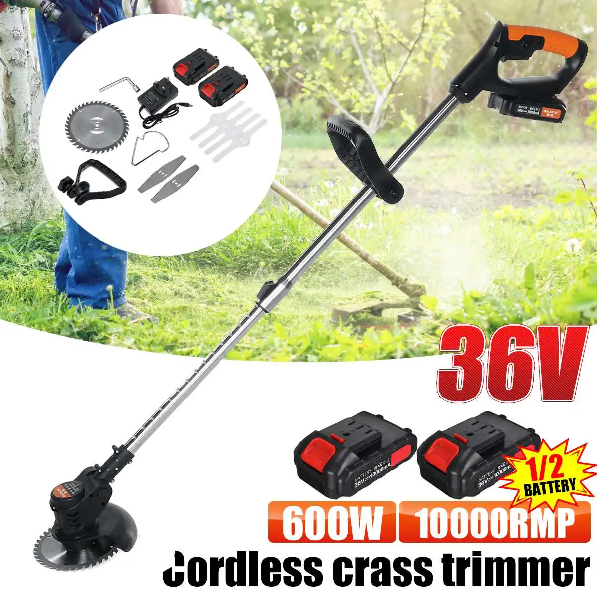 

36V 600W Electric Lawn Mower Hedge Trimmer 3900mAh Li-ion Cordless Grass Trimmer Pruning Garden Power Tools With 1/2Pcs Battery