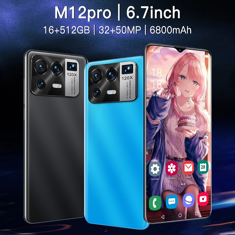 

2021 Hot Sale Global Version M12 Pro 6.7 Inch Smartphone 6800Mah 10core 16+512G Android11 Mobilephone Face Unlock 5G Cellphone