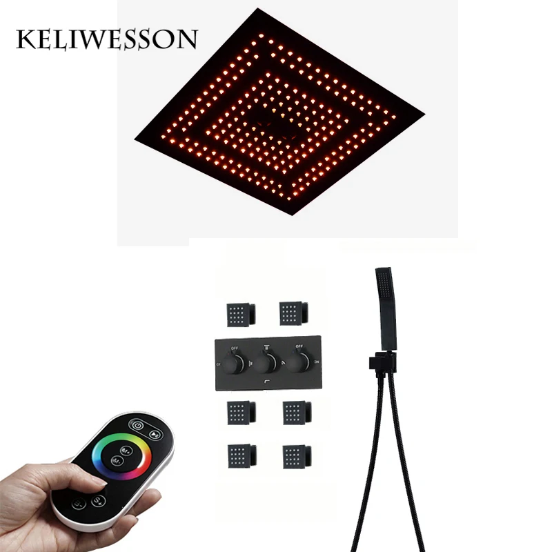 

Spa Massage LED Shower Head Rainfall Showers Black Brass Shower Faucets Valve Mixer Tap for Bathroom Accessories