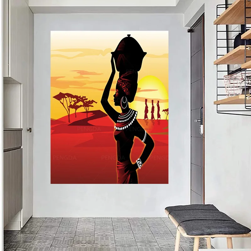 

African Tribal Woman Print Tapestry People Art Wall Hanging Room Background Decor Wall Cloth Multifunction Tapestry Yoga Mat