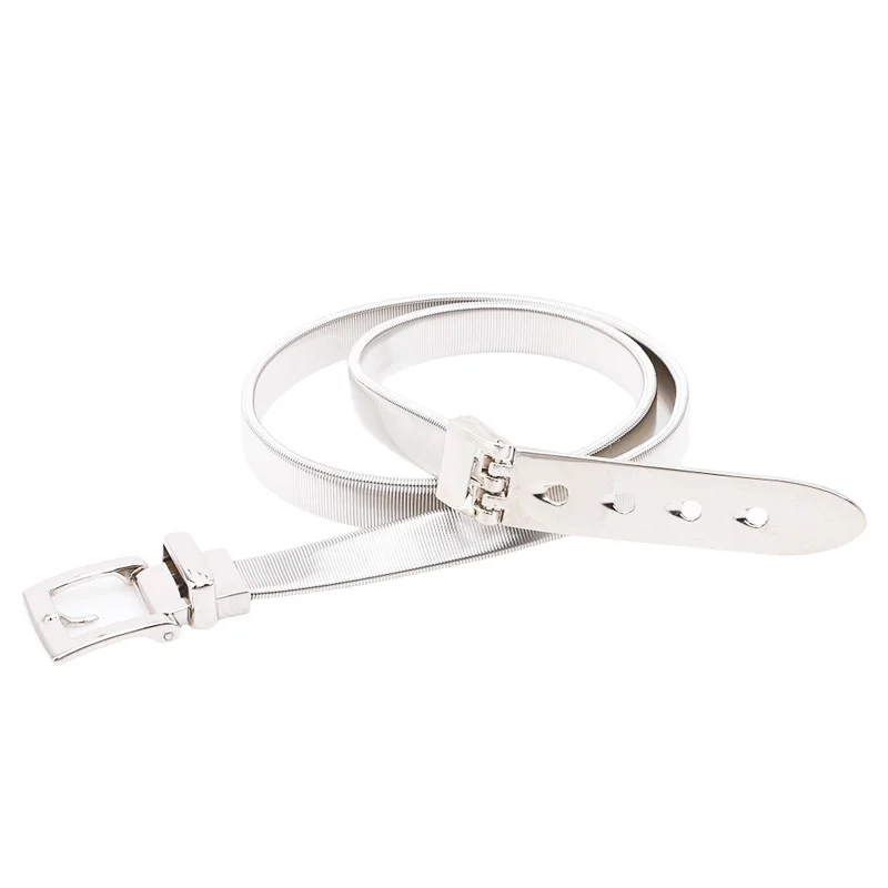 

Women Gold And Silver Full Metal Elastic Chain Belt Metal Pin Clasp Buckle Waistband 2021 Fashion Belts