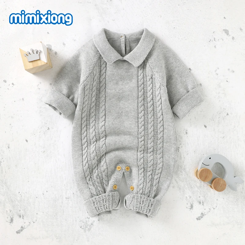 Baby Rompers Clothes Spring Autumn Turn-Down Neck Long Sleeve Newborn Infant Boys Sweaters Jumpsuits One Piece Toddler Kids Wear