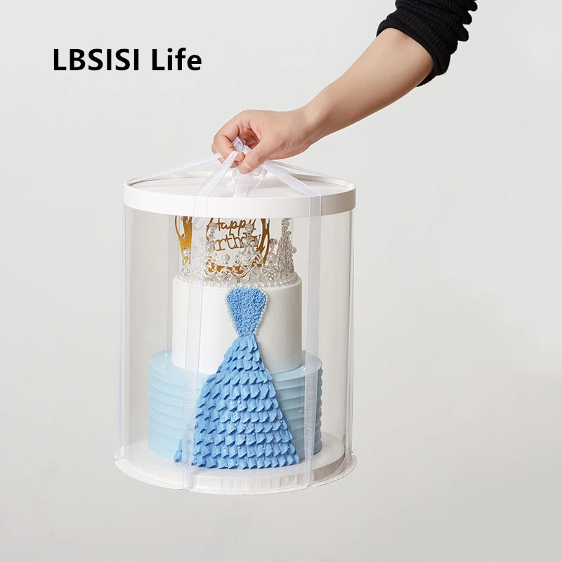 

LBSISI Life 4 6 8 10 Inch Transparent Cake Box Birthday Wedding Christmas Party High Round Cake Packaging Box