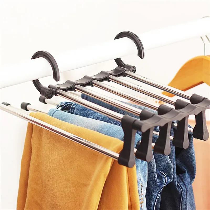 Newest Fashion 5 in 1 Pant Rack Shelves Stainless Steel Clothes Hangers Multi-functional Wardrobe Hot Sale Magic Hanger Rack