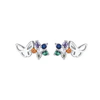 s925 sterling silver fashion creative flower stud earrings rainbow zircon ol style jewelry butterfly earrings women