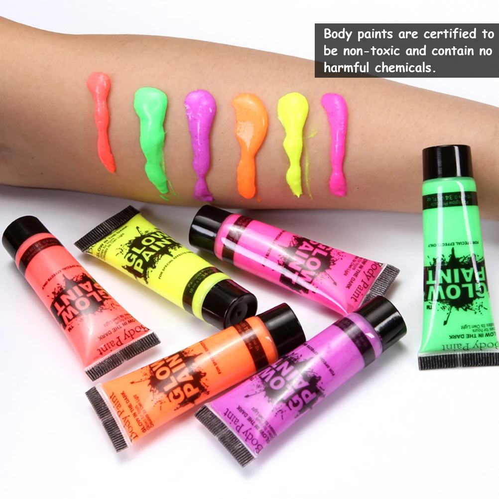 6Pcs UV Glow Blacklight Face and Body Paints Safe Non-toxic Washable in The Dark Perfect Party Accessories | Красота и здоровье