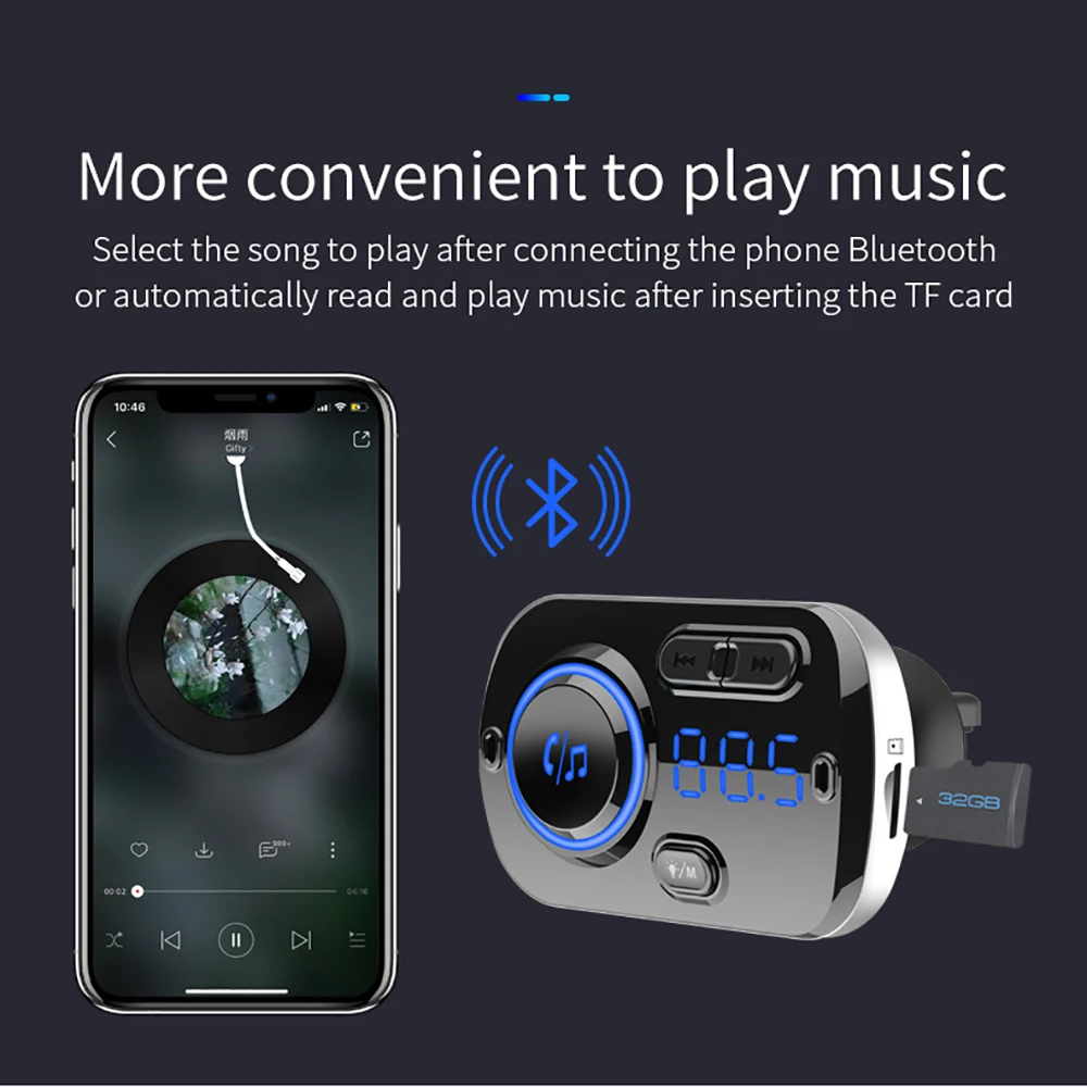 FM Transmitter Bluetooth 5.0 Carkit Handsfree AUX Audio Car Player A2DP Wireless MP3 Support TF Card Playback | Автомобили и