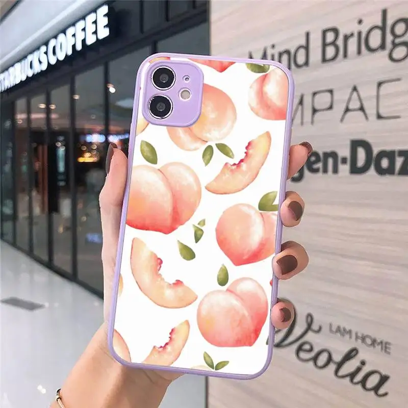 

Peach fruit pink pattern Phone Case Matte Transparent for iPhone 7 8 11 12 s mini pro X XS XR MAX Plus cover funda