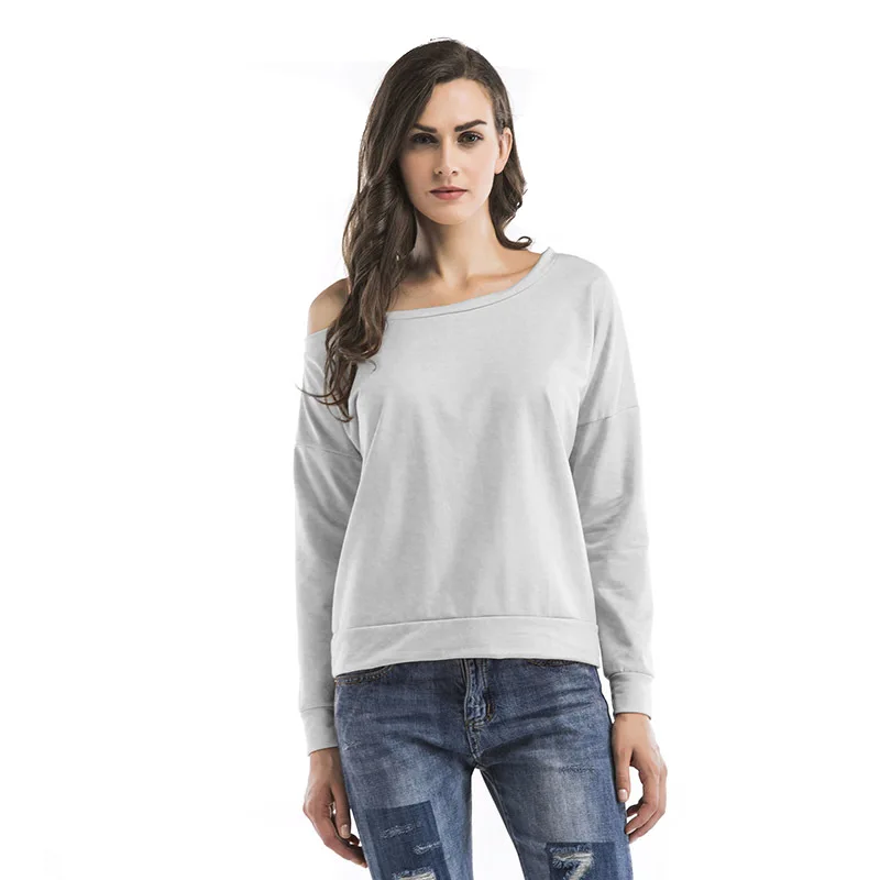 

Women's autumn and winter solid color slant shoulder bottom T-shirt women's long sleeve loose
