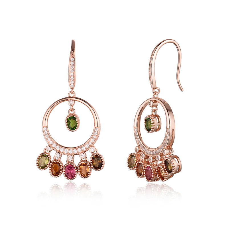 TBJ,High quality natural multi-color tourmaline 925 sterling silver hook earring for girl birthday party or daily wear nice gift