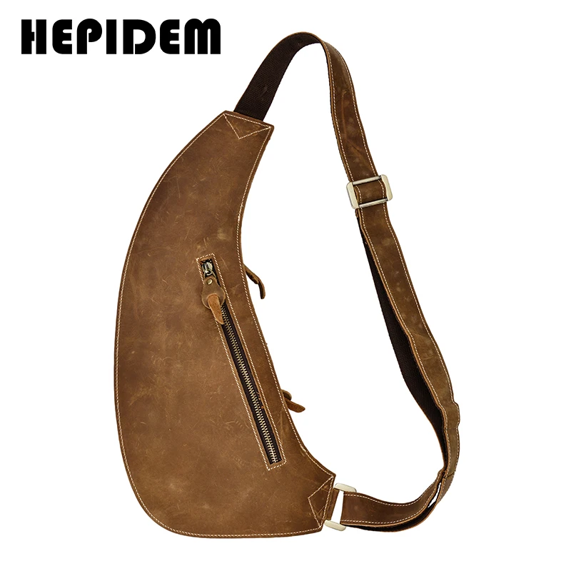 HEPIDEM Crazy Horse Leather Chest Bag Men Fashion Casual Crossbody Travel FBI Genuine Leather Bags 3011