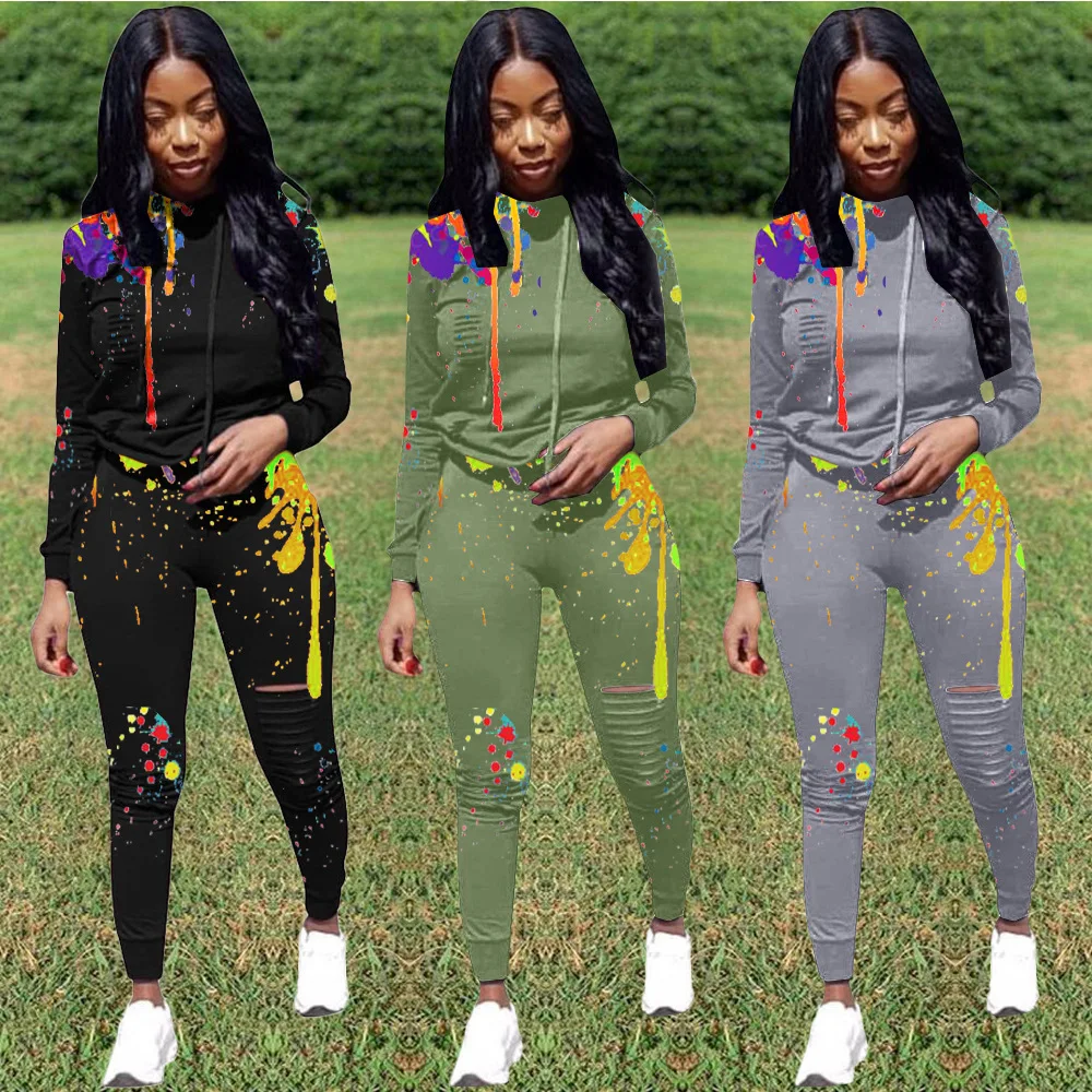 

Women Sweatshirt and Sweatpants Sets Patchwork Fashion Tracksuit Casual Long Sleeve Pullover Trousers Autumn Sportwear For Women