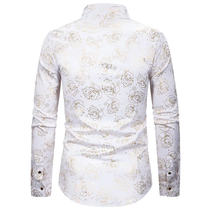 Блестящая золотая рубашка с принтом Санта Клауса и фольги мужская Тонкая