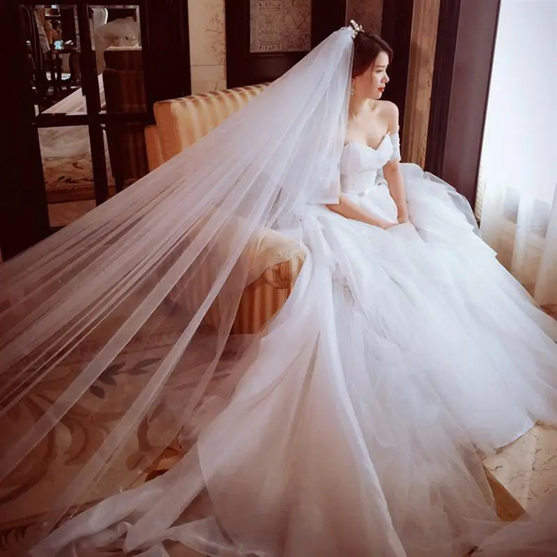 Однослойная Длинная свадебная фата мягкая гребень для невесты свадебные