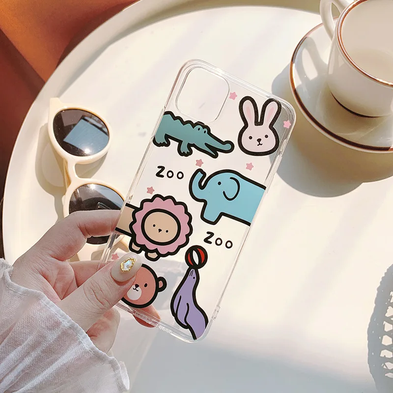 

Transparent animal silicone mobile phone case for iPhone11 12Pro Max mini X XR XS XSMax 8 7PluS anti-drop protective back cover