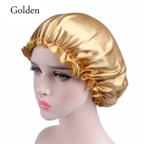 Golden Горячая Женская эластичная атласная кружевная Однотонная ночная шапочка для сна химиотерапия Уход за волосами шапочка - Цвет: Golden