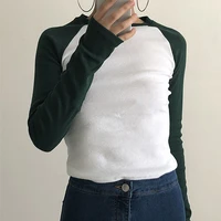 with cotton jacket spring autumn new high waisted short style bottoms slim color tight round collar long sleeved t shirt girl