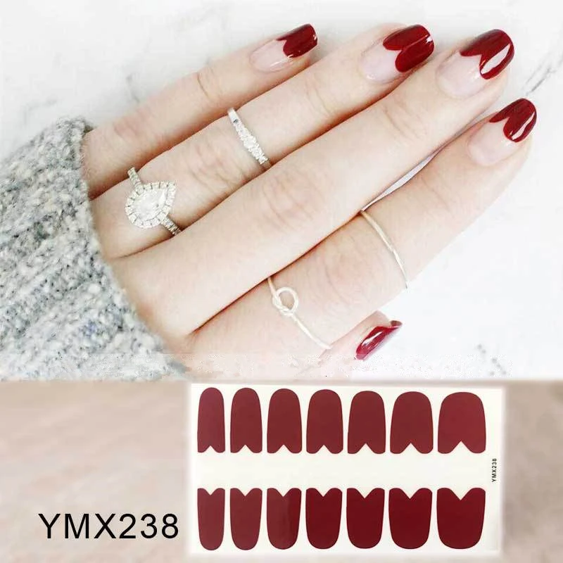Lamemoria YMX242 твердый блестящий дизайн ногтей наклейки-лак клей полный ногтей наклейки декоративный Маникюр Инструменты - Цвет: YMX238