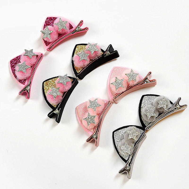 

Flowers Glitter Hair Accessories 2pcs/Pair Cat Rabbit Ears Headwear Hair Clips Children Hairball Cute Hairpins For Girls Kids