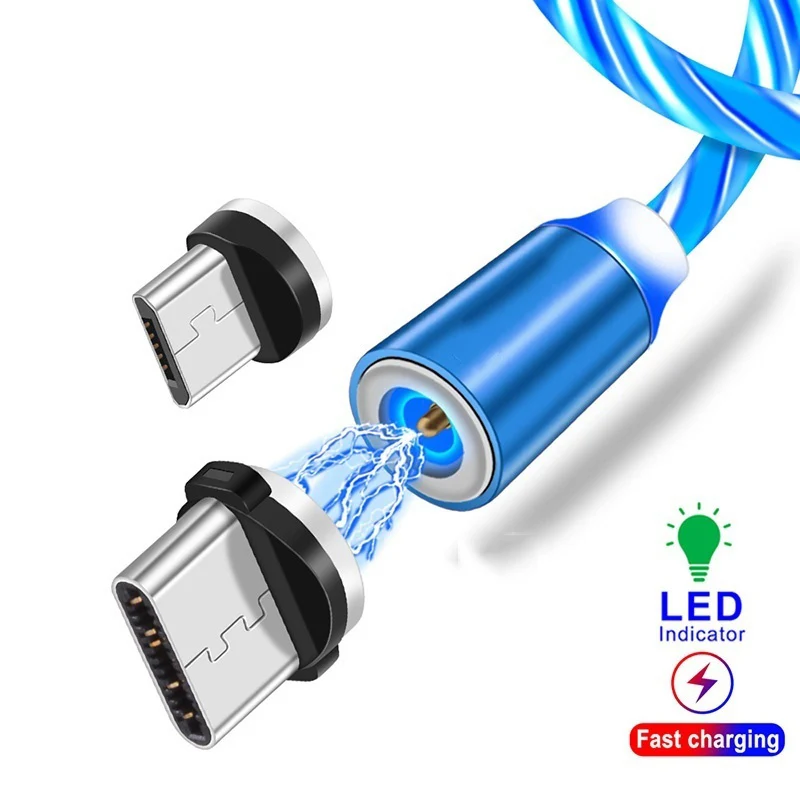 Магнитный кабель Micro USB C со светодиодной подсветкой для Xiaomi Redmi 8A 7A 5 Plus 6A Note 8T 8 6 7 Pro