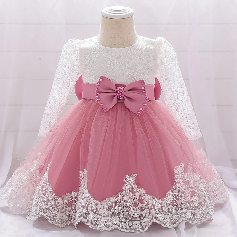 

2020 Autumn Girls Clothes Children Long Sleeve Lace Tutu Dress Bow Infant Girl Dress Birthday Wedding Party New Year Vestidos 2Y