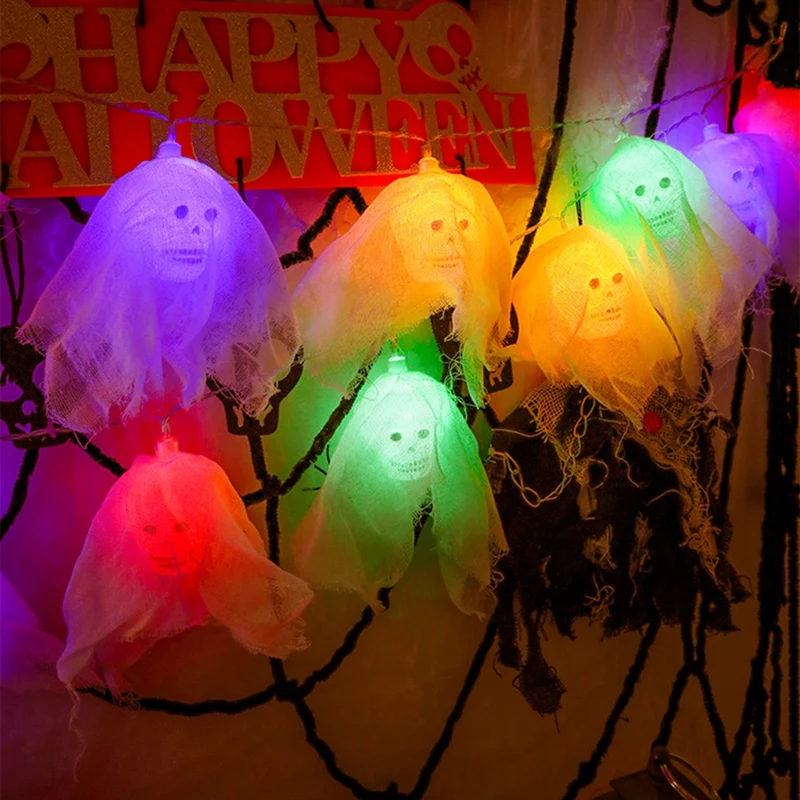 

Hot XD-White Gauze Skull Battery Lamp Ghost Festival Horror Atmosphere Decorative Lantern Light String Decor